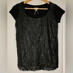 Dynamite - Black Short Sleeve Shirt With Faux Leather Cut Out Detail On Front